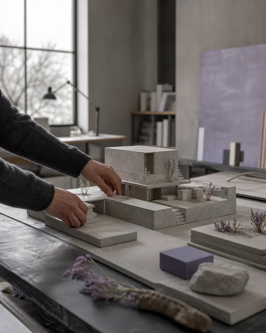 Architectural model workshop used as a source-image workflow example